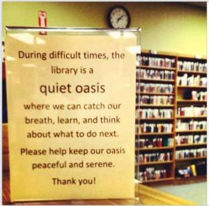 A sign from Library Director, Scott Bonner
